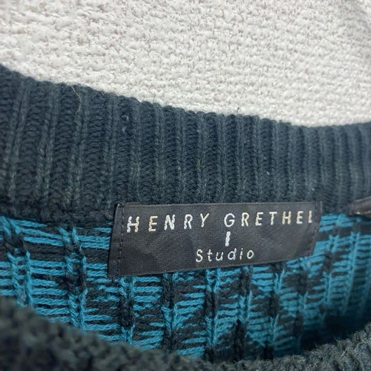 ～00s　コットンニットセーター　3Dニット　総柄　ヴィンテージ　黒　ブラック　XLサイズ