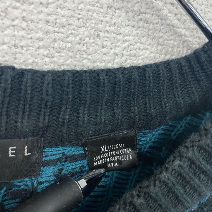 ～00s　コットンニットセーター　3Dニット　総柄　ヴィンテージ　黒　ブラック　XLサイズ