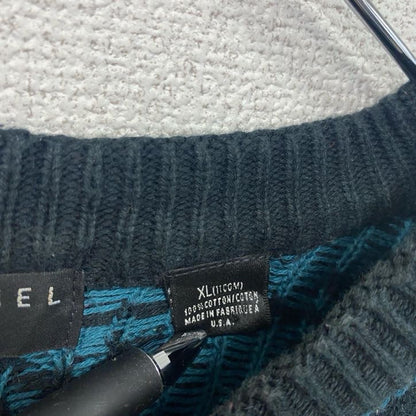 ～00s　コットンニットセーター　3Dニット　総柄　ヴィンテージ　黒　ブラック　XLサイズ