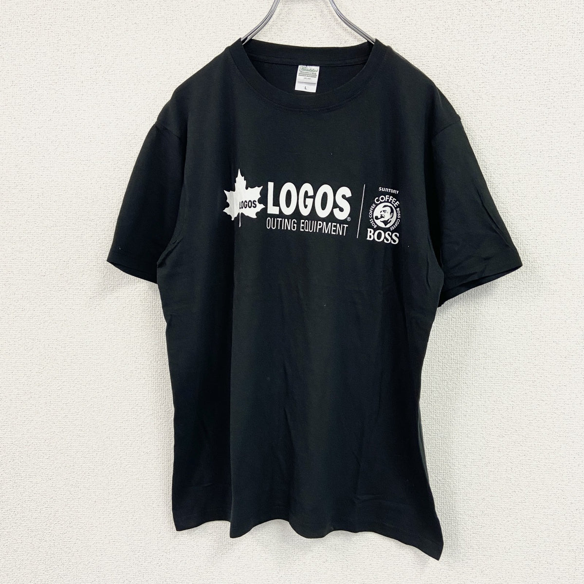 Print star　プリントスター　BOSS　ボス　LOGOS　ロゴス　半袖企業プリントTシャツ　黒　ブラック　Lサイズ カットソー メンズ コットン 古着