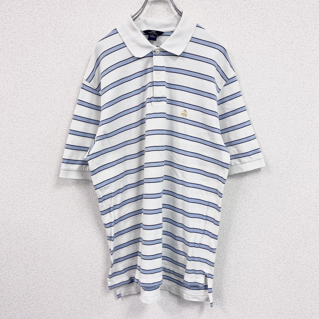 Brooks Brothers 346　半袖ポロシャツ　ボーダー　白　ホワイト　Lサイズ　古着