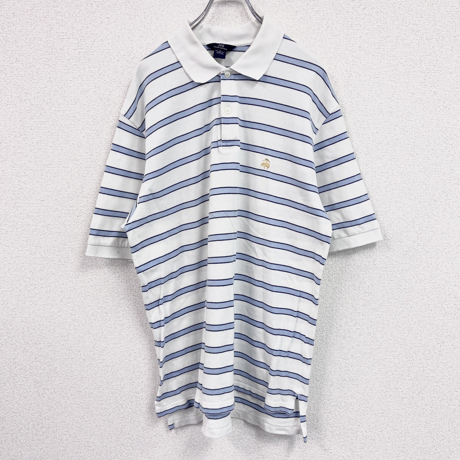 Brooks Brothers 346　半袖ポロシャツ　ボーダー　白　ホワイト　Lサイズ　古着
