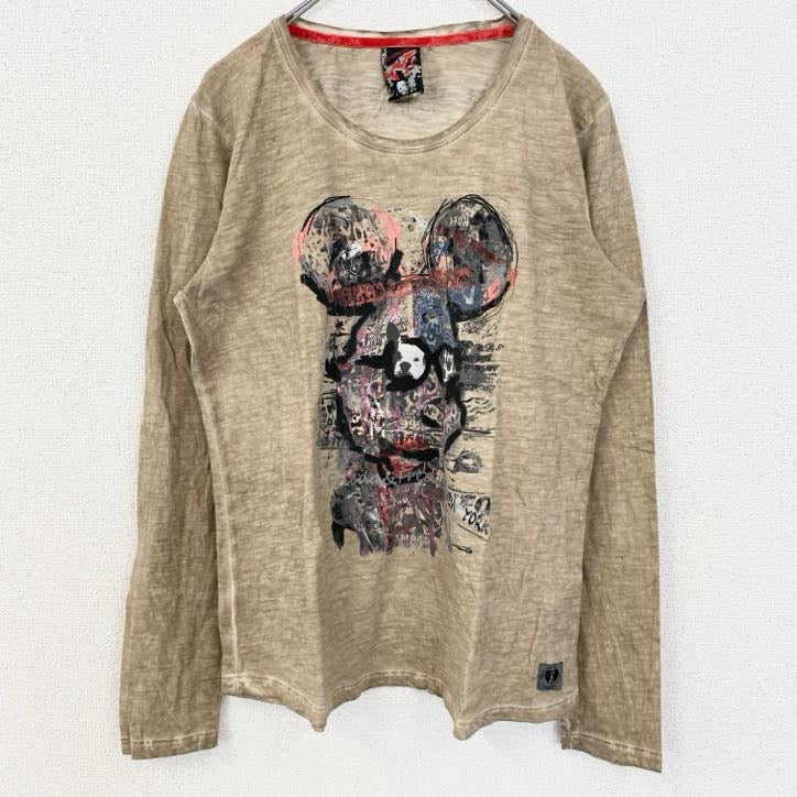 FRIEDA & FREDDIES　NEW　YORK　長袖プリントTシャツ　キャラクター　ベージュ　XSサイズ　古着