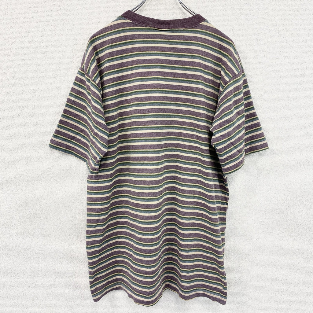 BLELA ICE　半袖プリントTシャツ　ストライプ　紫　パープル　Mサイズ カットソー メンズ コットン 古着