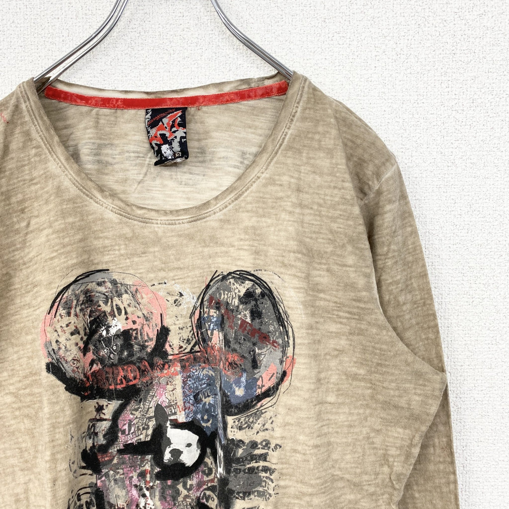FRIEDA & FREDDIES　NEW　YORK　長袖プリントTシャツ　キャラクター　ベージュ　XSサイズ　古着