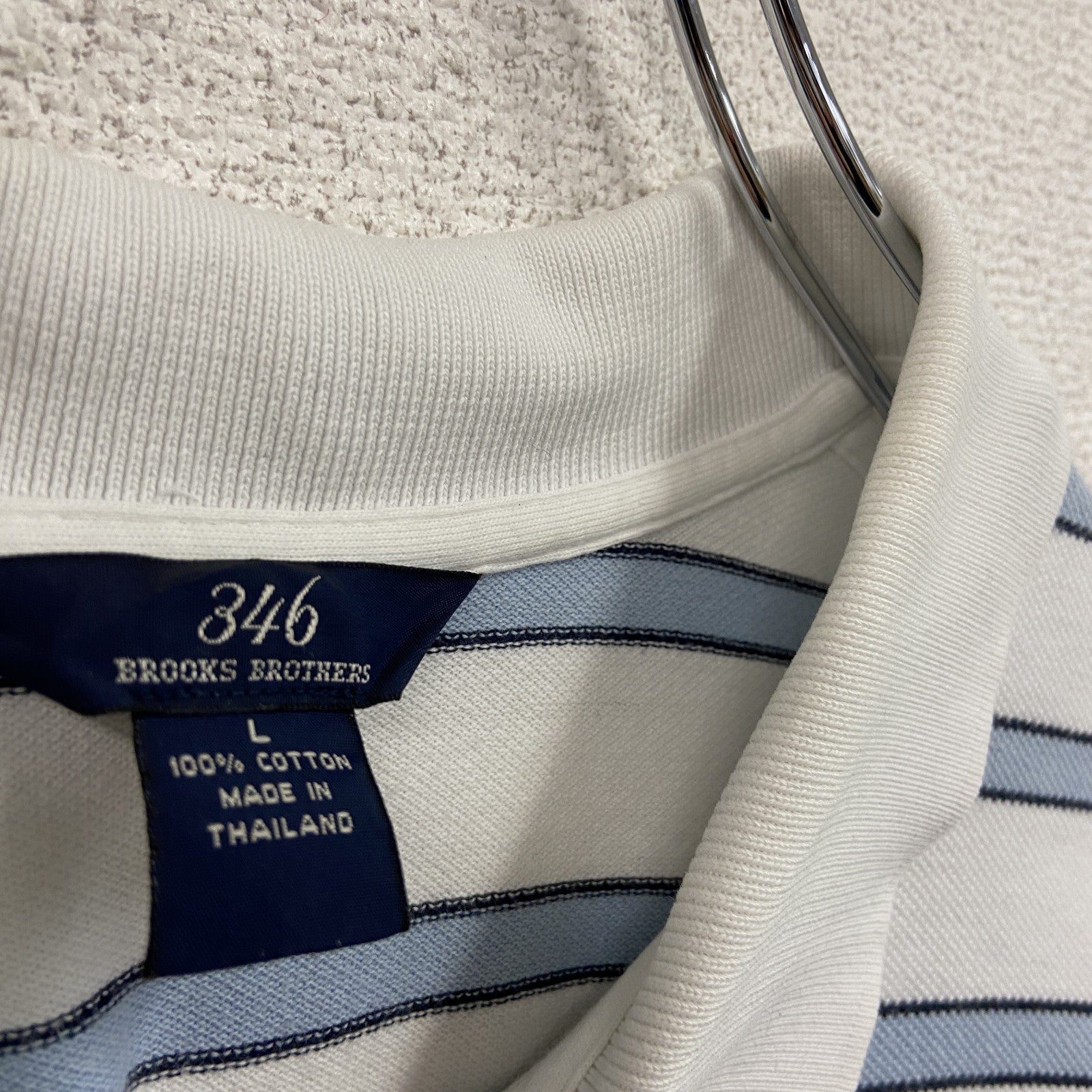 Brooks Brothers 346　半袖ポロシャツ　ボーダー　白　ホワイト　Lサイズ　古着