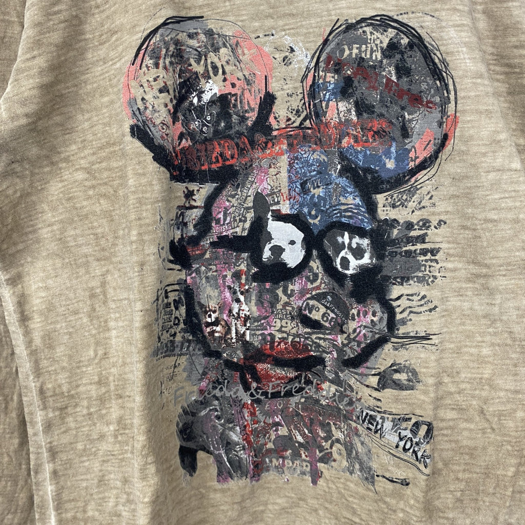 FRIEDA & FREDDIES　NEW　YORK　長袖プリントTシャツ　キャラクター　ベージュ　XSサイズ　古着