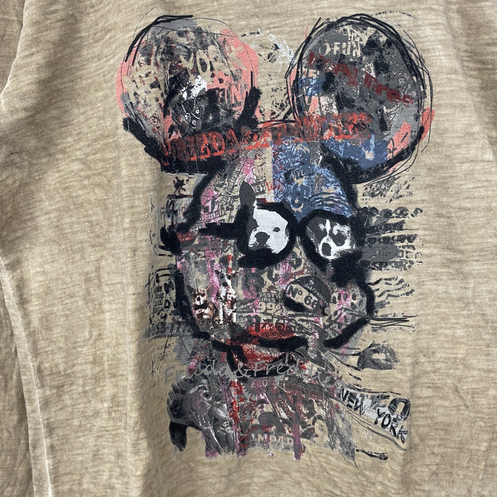 FRIEDA & FREDDIES　NEW　YORK　長袖プリントTシャツ　キャラクター　ベージュ　XSサイズ　古着