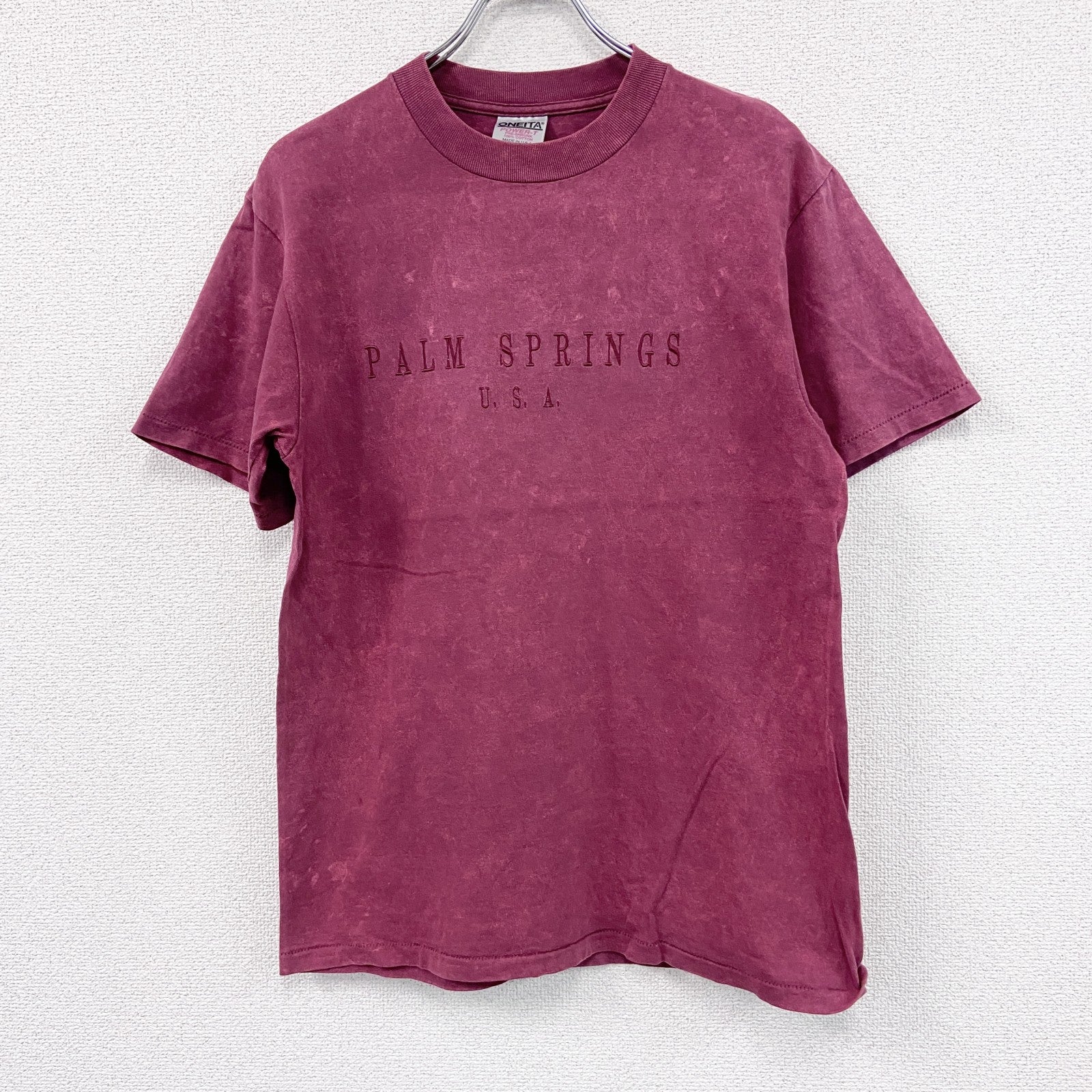 90s　ONEITA　オニータ　半袖プリントTシャツ　ヴィンテージ　シングルステッチ　ボルドー　Mサイズ　古着
