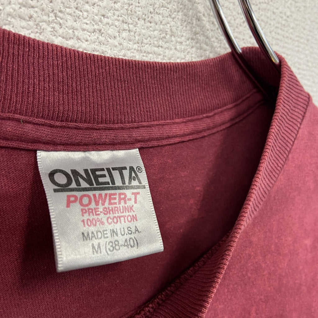 90s　ONEITA　オニータ　半袖プリントTシャツ　ヴィンテージ　シングルステッチ　ボルドー　Mサイズ　古着
