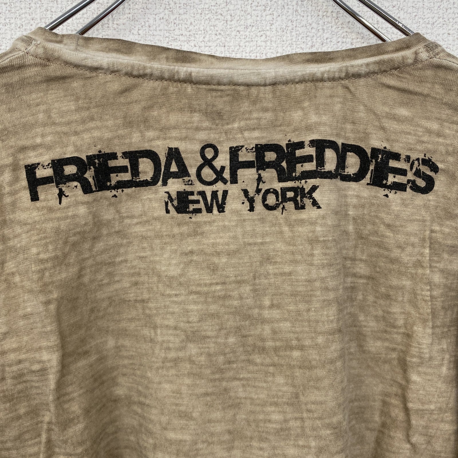 FRIEDA & FREDDIES　NEW　YORK　長袖プリントTシャツ　キャラクター　ベージュ　XSサイズ　古着