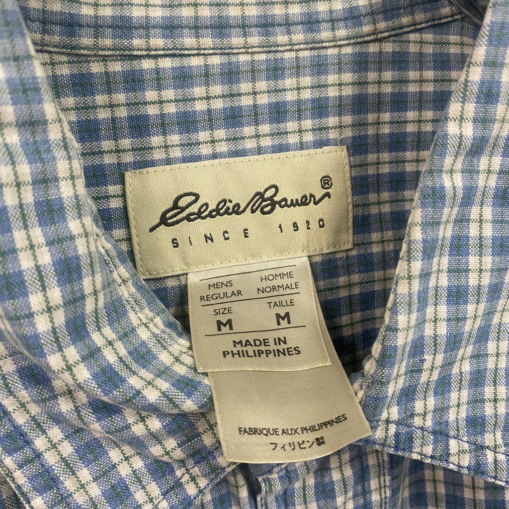 Eddie Bauer　エディーバウアー　半袖シャツ　チェック柄　2つポケット　水色　ライトブルー　Mサイズ　古着