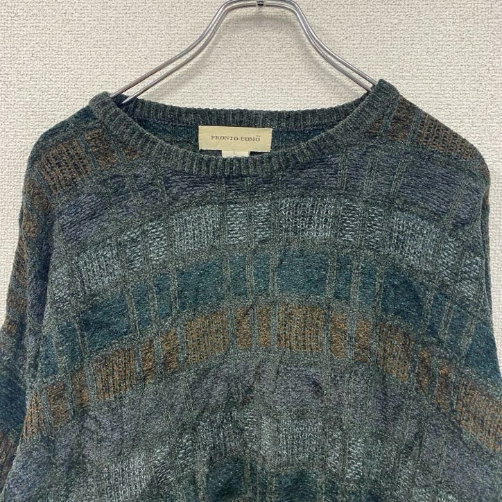 ～00s　croft＆barrow　アクリルニットセーター　ヴィンテージ　総柄　灰色　グレー　XLサイズ　古着