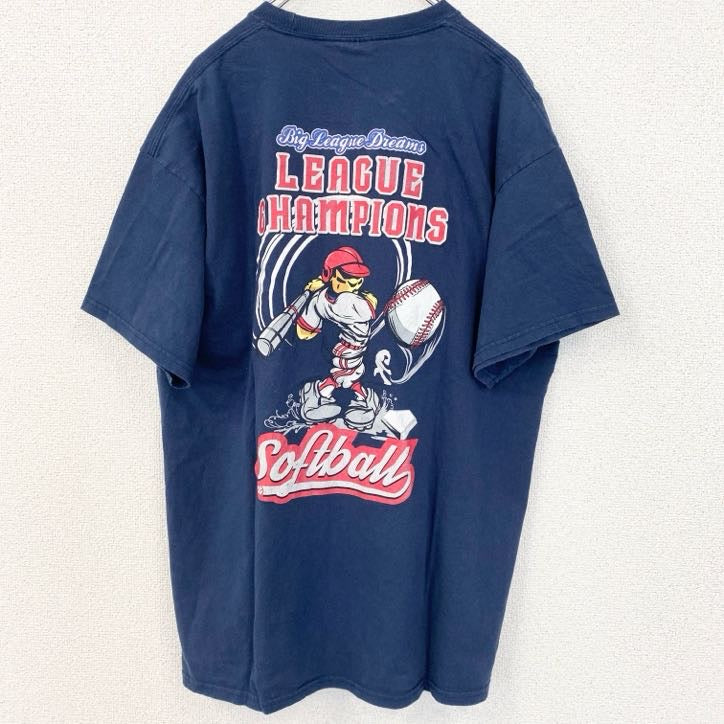 Port&Company　ポートアンドカンパニー　半袖プリントTシャツ　野球　リーグ　ネイビー　紺　XLサイズ　古着
