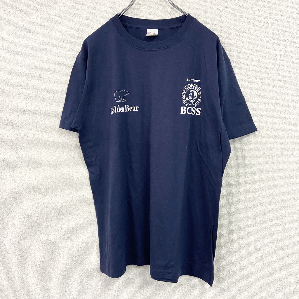 Print star　プリントスター　BOSS　ボス　SUNTORY　サントリー　Golden Bear　ゴールデンベア　半袖企業プリントTシャツ　紺　ネイビー　Lサイズ　古着