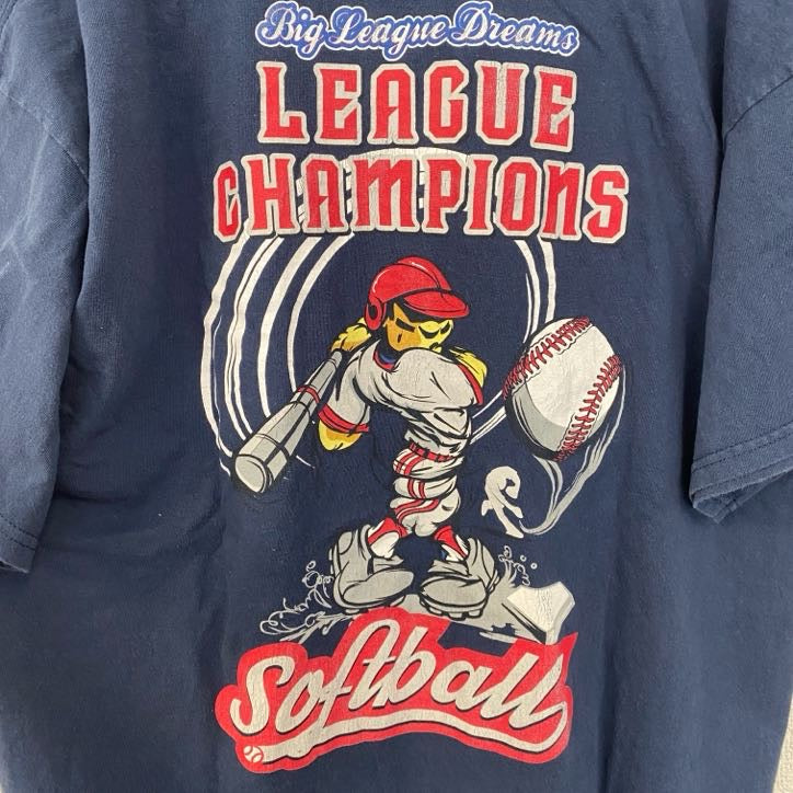 Port&Company　ポートアンドカンパニー　半袖プリントTシャツ　野球　リーグ　ネイビー　紺　XLサイズ　古着