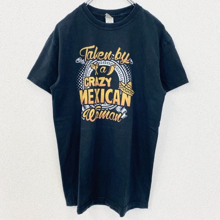 GILDAN　ギルダン　半袖プリントTシャツ　CRAZY　MEXICAN　レトロ　黒　ブラック　Mサイズ　古着