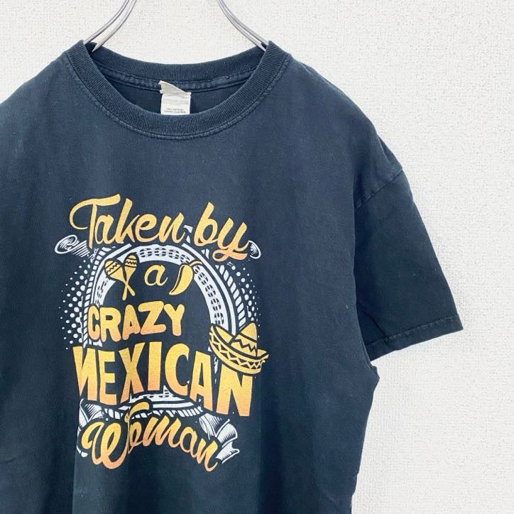 GILDAN　ギルダン　半袖プリントTシャツ　CRAZY　MEXICAN　レトロ　黒　ブラック　Mサイズ　古着