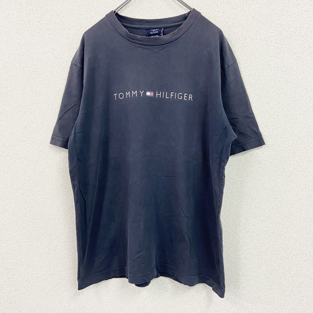 TOMMY HILFIGER　トミーヒルフィガー　半袖フロントロゴTシャツ　フェード　紺　ネイビー　Mサイズ　古着