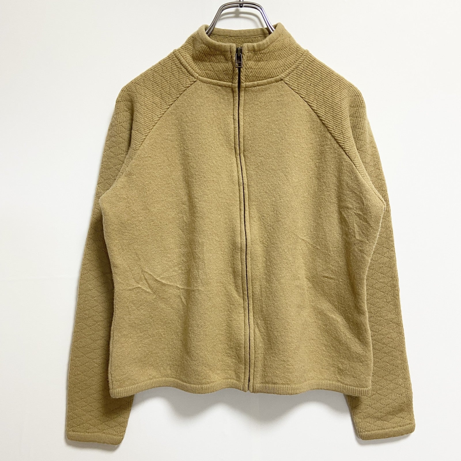 WOOLRICH　ウールリッチ　長袖フルジップ無地ニット　セーター　ノームコア　黄色　イエロー　秋冬服　Mサイズ　古着