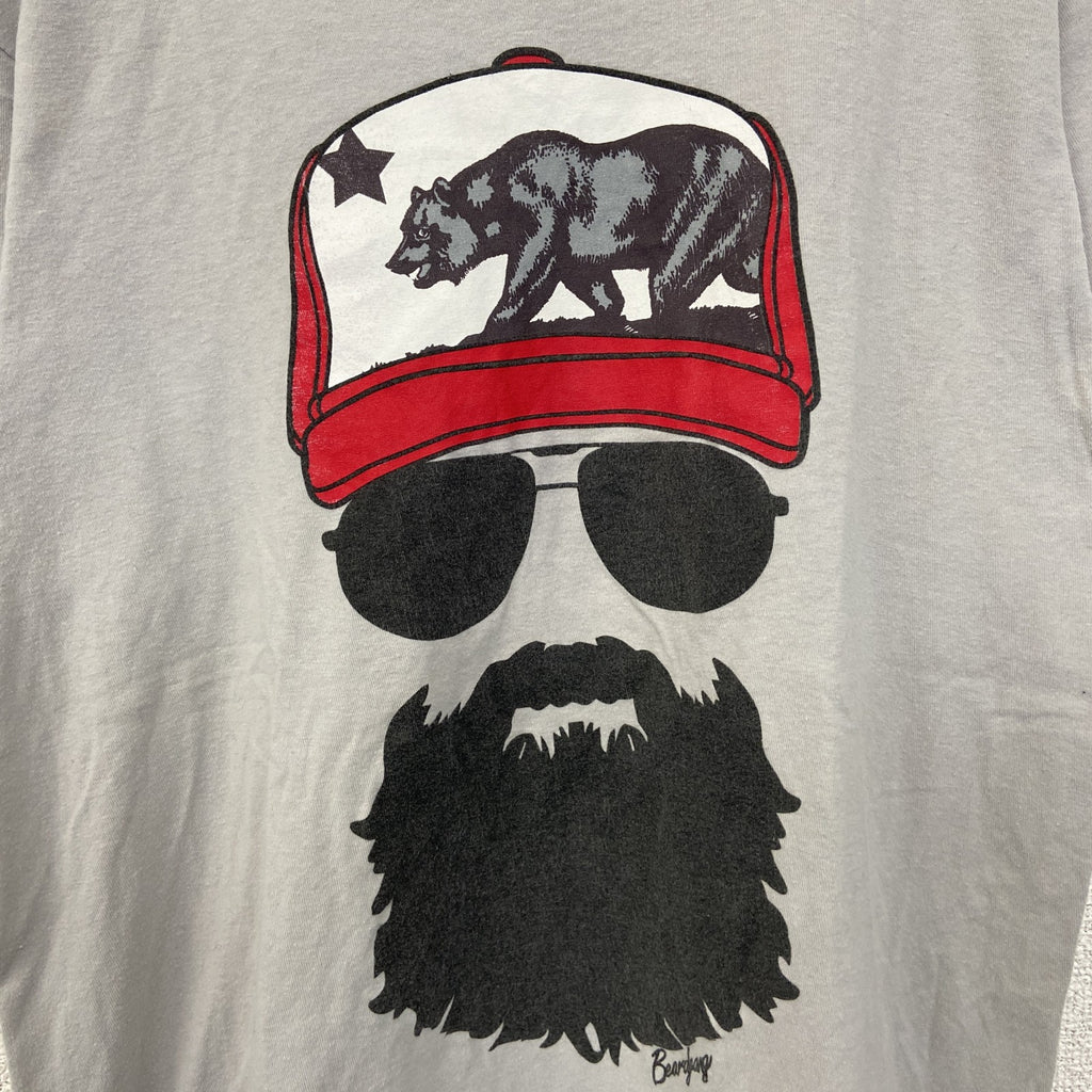 Beard gang　半袖プリントTシャツ　カジュアルデザイン　熊　クルーネック　レトロ　グレー　灰色　Mサイズ　古着