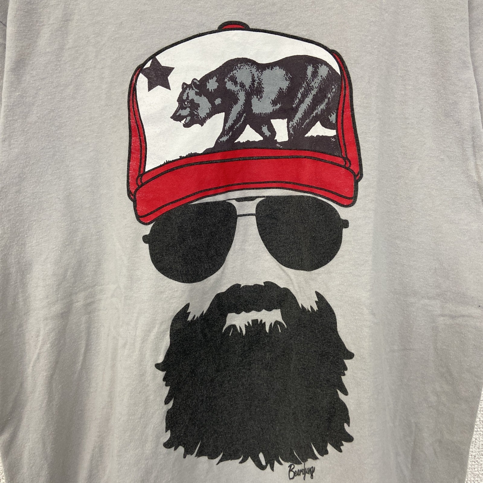 Beard gang　半袖プリントTシャツ　カジュアルデザイン　熊　クルーネック　レトロ　グレー　灰色　Mサイズ　古着