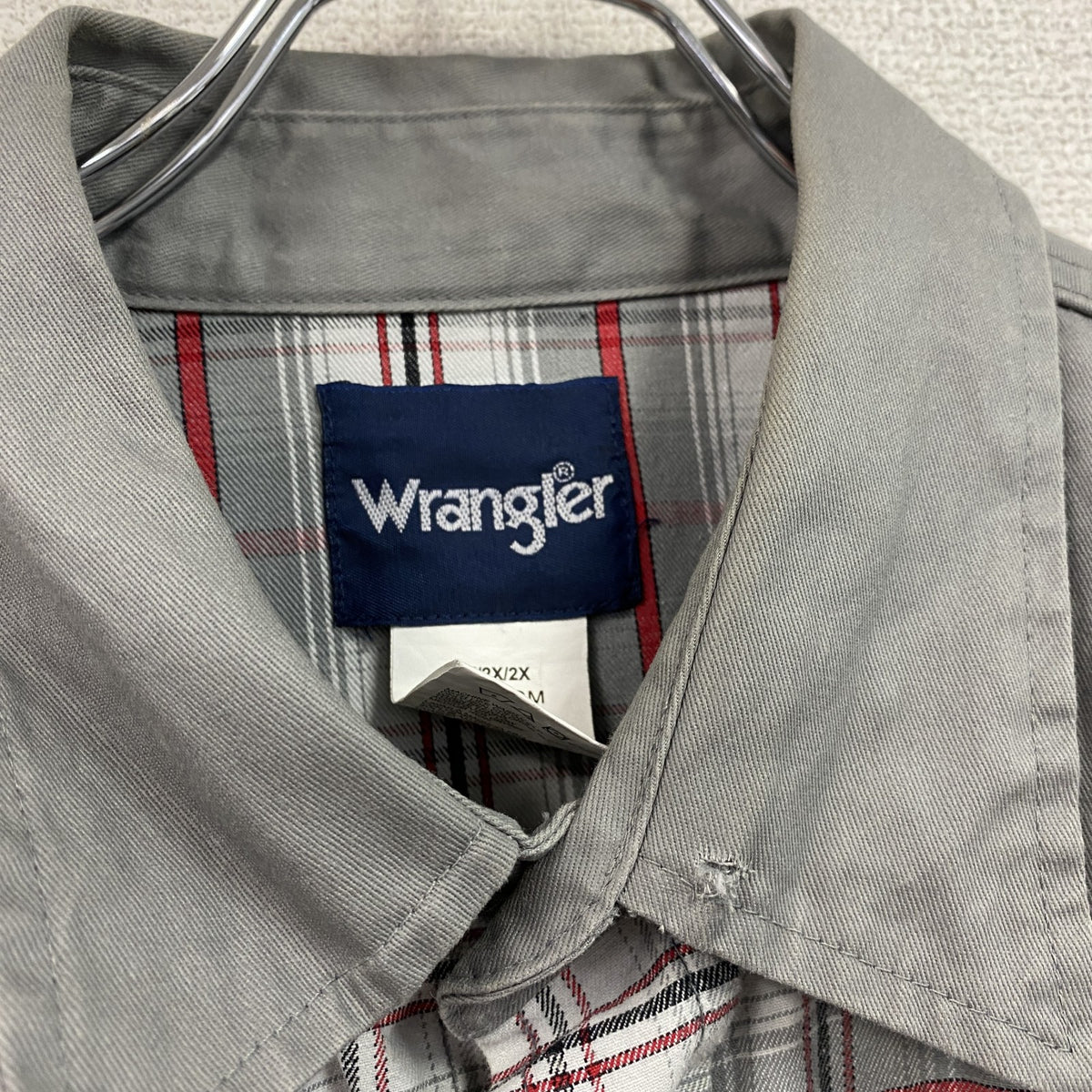 Wrangler　ラングラー　ポケモン　長袖ウエスタンシャツ　チェック柄　ワッペン　2つポケット　灰色　グレー　2Xサイズ　古着