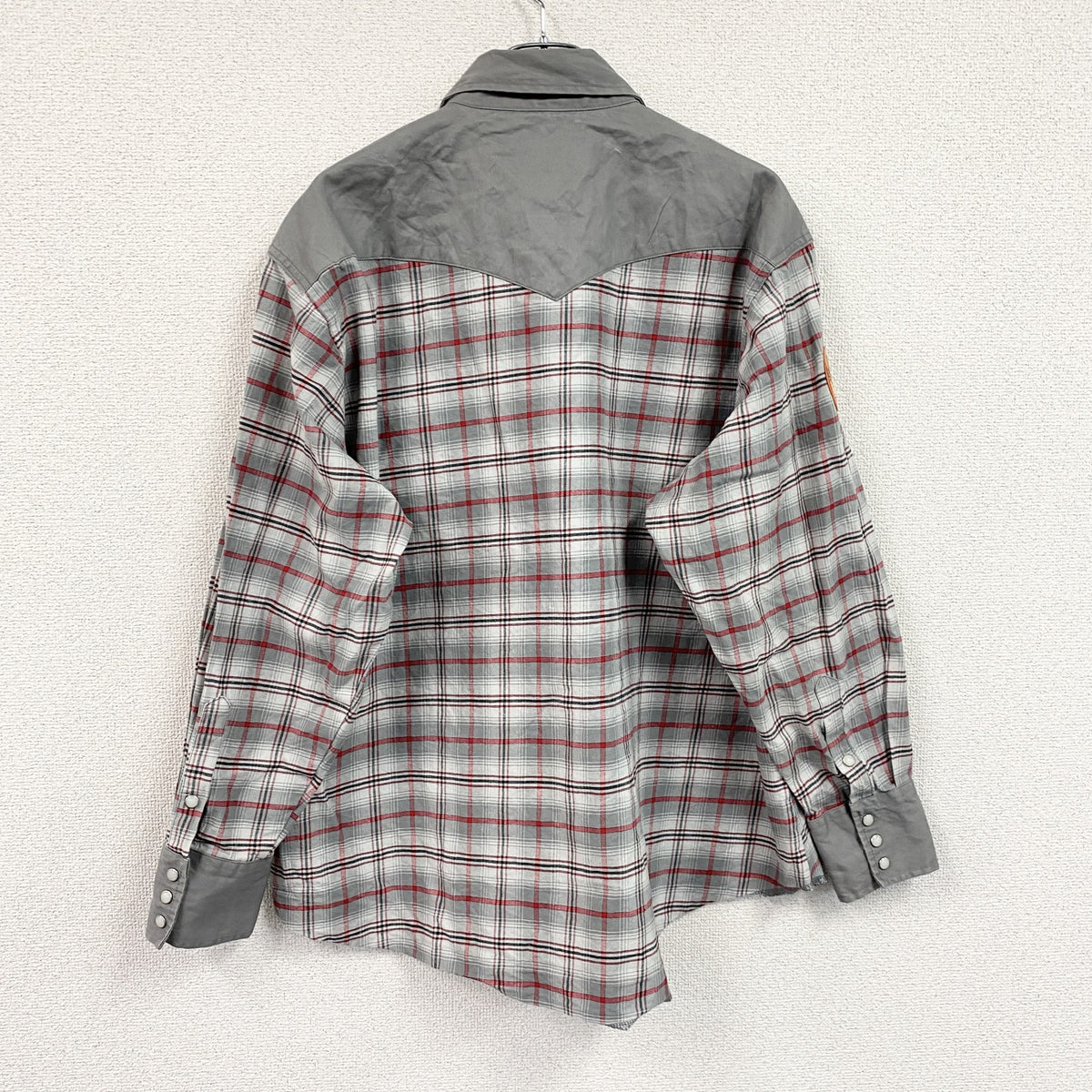 Wrangler　ラングラー　ポケモン　長袖ウエスタンシャツ　チェック柄　ワッペン　2つポケット　灰色　グレー　2Xサイズ　古着