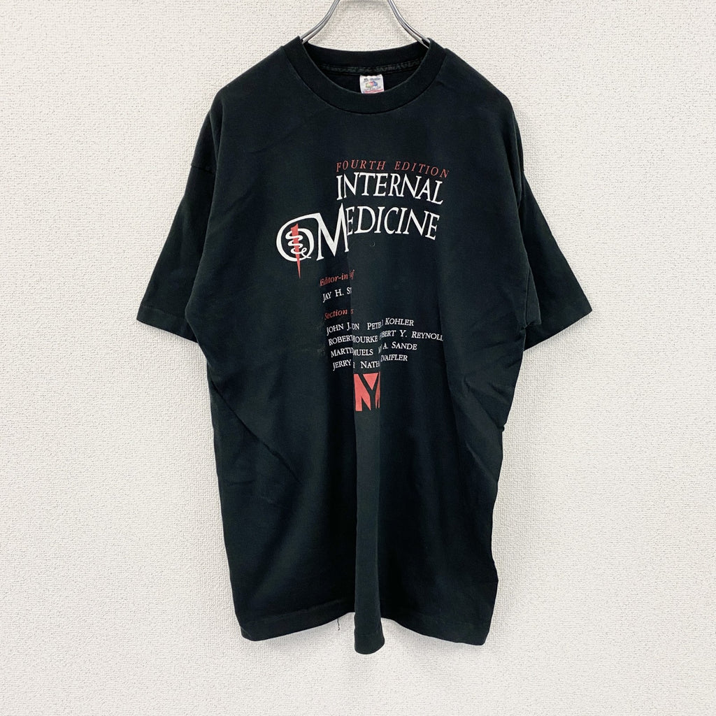 FRUIT OF THE LOOM　フルーツオブザルーム　半袖プリントTシャツ　シングルステッチ　黒　ブラック　XLサイズ カットソー メンズ コットン 古着