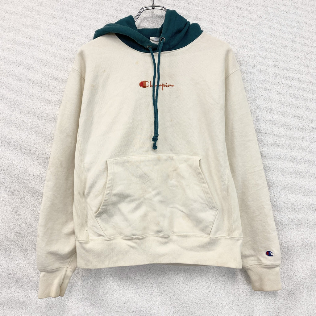 Champion　チャンピオン　リバースウィーブ　切り替えスウェットパーカー/フーディー　ワンポイント　現行　白　ホワイト　Ｍサイズ　古着