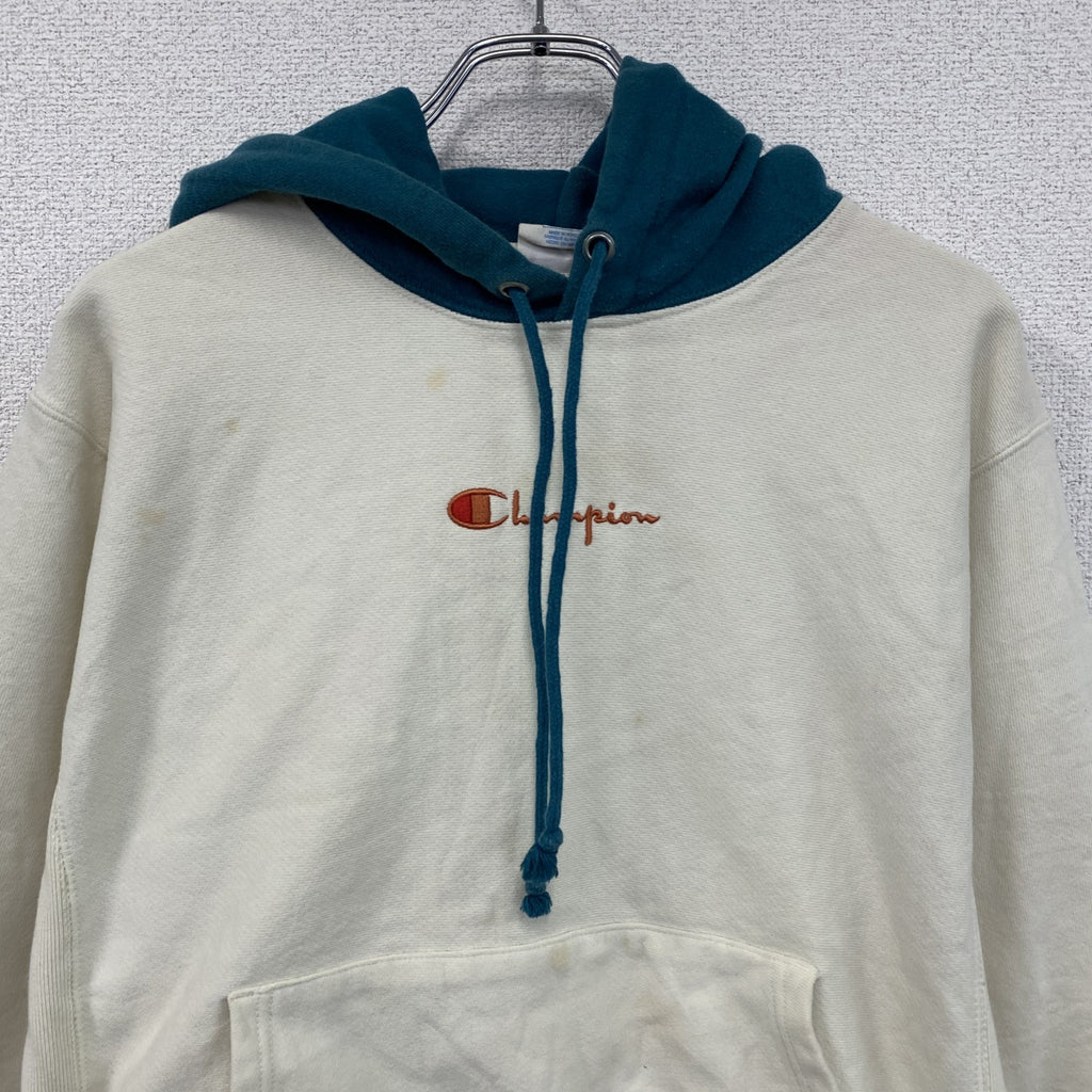 Champion　チャンピオン　リバースウィーブ　切り替えスウェットパーカー/フーディー　ワンポイント　現行　白　ホワイト　Ｍサイズ　古着