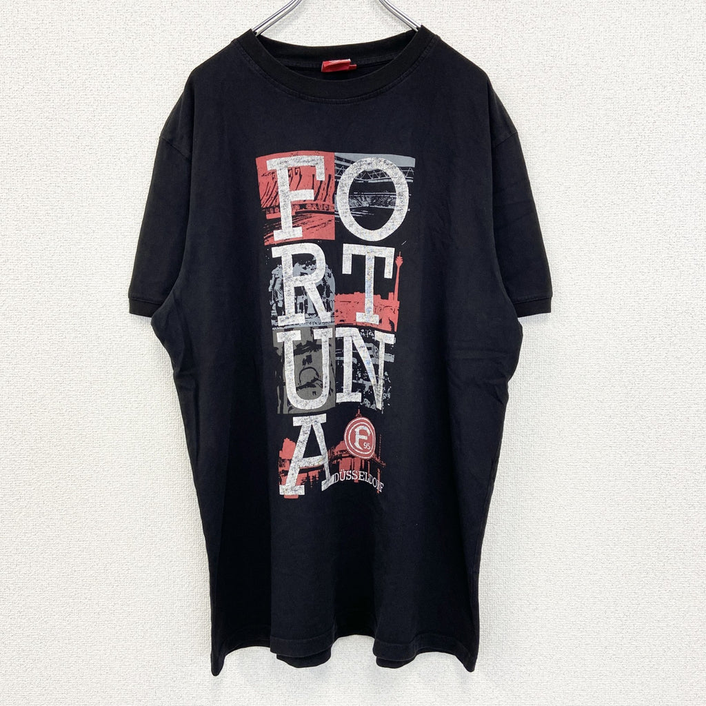 F95　半袖プリントTシャツ　ビッグT　FORTUNA　カジュアルデザイン　クルーネック　黒　ブラック　XXLサイズ　古着