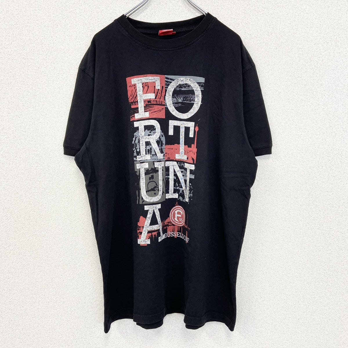 F95　半袖プリントTシャツ　ビッグT　FORTUNA　カジュアルデザイン　クルーネック　黒　ブラック　XXLサイズ　古着