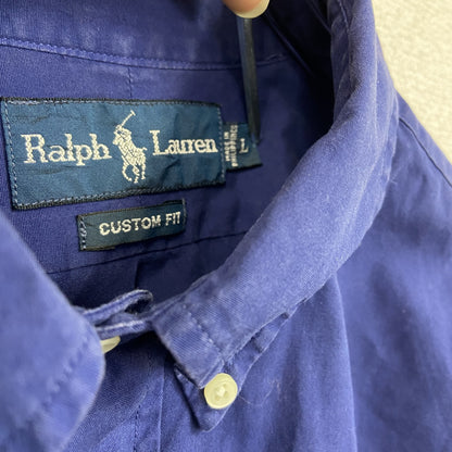 90s　Ralph Lauren　ラルフローレン　長袖ボタンダウンシャツ　ヴィンテージ　青　ブルー　Lサイズ