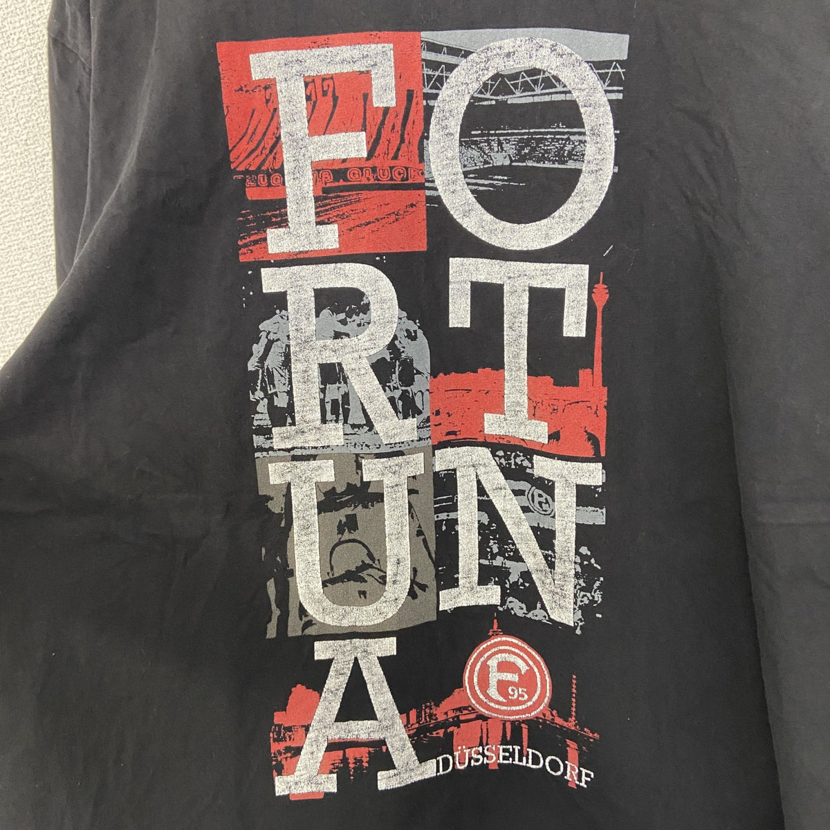 F95　半袖プリントTシャツ　ビッグT　FORTUNA　カジュアルデザイン　クルーネック　黒　ブラック　XXLサイズ　古着