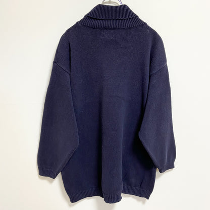 古着 used　～90s　長袖タートルネックニット　セーター　星条旗　アメリカ　国旗　ネイビー　紺色　オーバーサイズ
