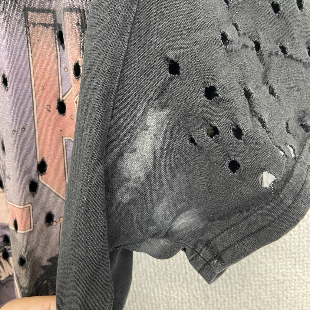 Sik sih　半袖プリントTシャツ　ダメージ加工　リメイク　スカル　アバンギャルド　クルーネック　黒　ブラック　Mサイズ　古着