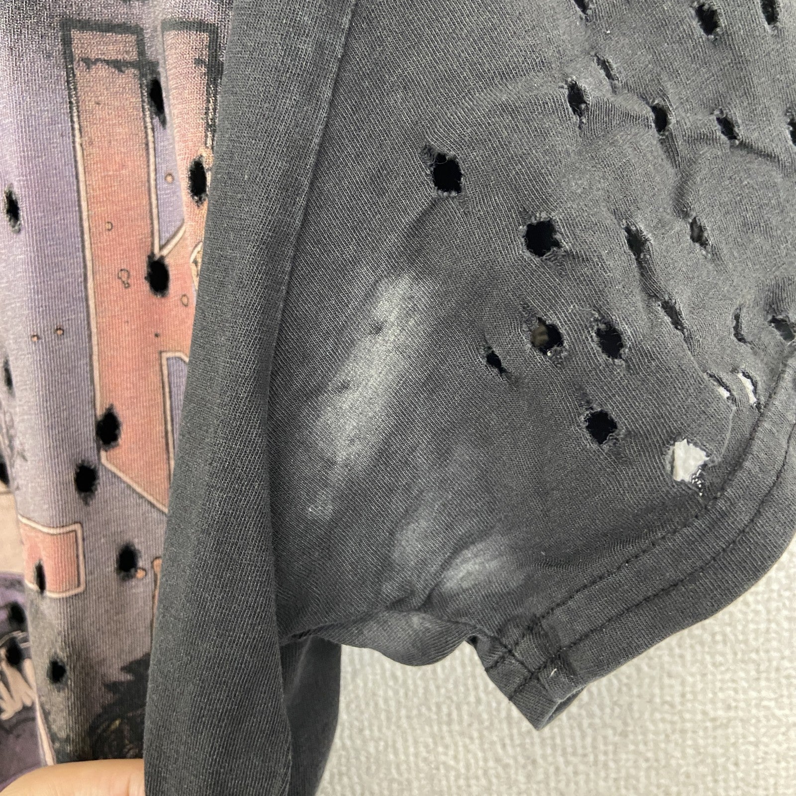 Sik sih　半袖プリントTシャツ　ダメージ加工　リメイク　スカル　アバンギャルド　クルーネック　黒　ブラック　Mサイズ　古着