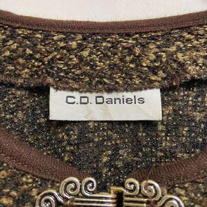 古着 used　C.D.Daniels　長袖ノルディック風ニットカーディガン　メタルフック　茶色　ブラウン　オーバーサイズ