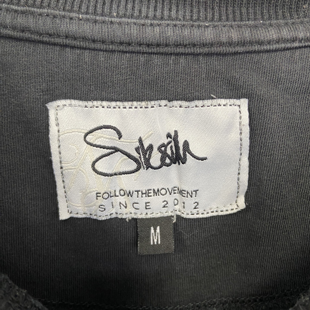 Sik sih　半袖プリントTシャツ　ダメージ加工　リメイク　スカル　アバンギャルド　クルーネック　黒　ブラック　Mサイズ　古着