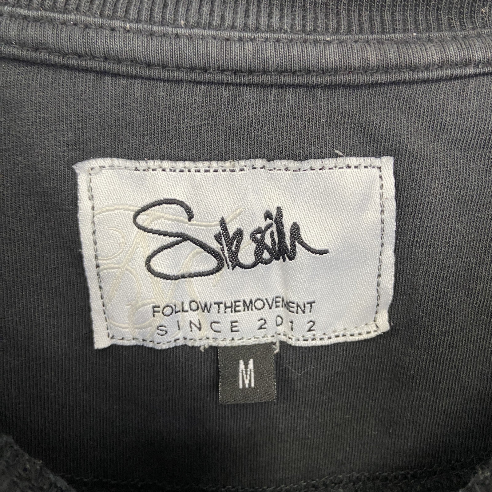 Sik sih　半袖プリントTシャツ　ダメージ加工　リメイク　スカル　アバンギャルド　クルーネック　黒　ブラック　Mサイズ　古着