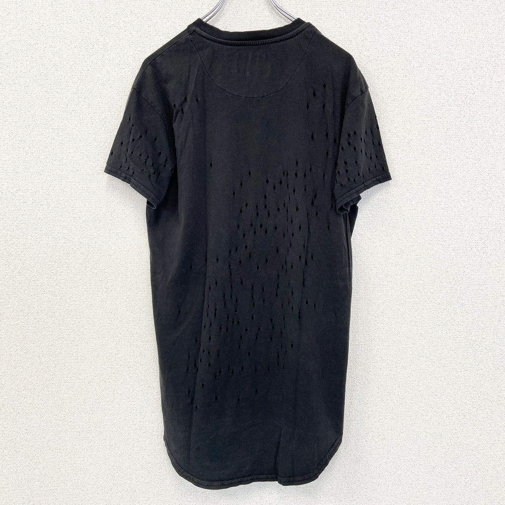 Sik sih　半袖プリントTシャツ　ダメージ加工　リメイク　スカル　アバンギャルド　クルーネック　黒　ブラック　Mサイズ　古着