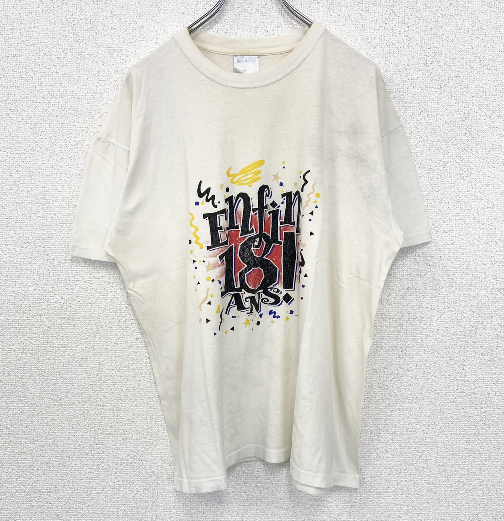 SOL'S ソールズ　半袖プリントTシャツ　ビッグT　カジュアルデザイン　クルーネック　レトロ　白　ホワイト　XLサイズ　古着