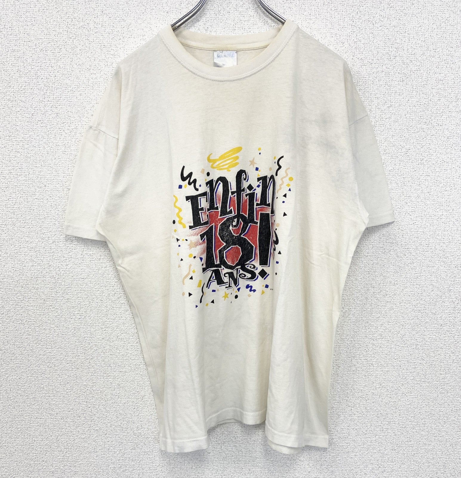 SOL'S ソールズ　半袖プリントTシャツ　ビッグT　カジュアルデザイン　クルーネック　レトロ　白　ホワイト　XLサイズ　古着