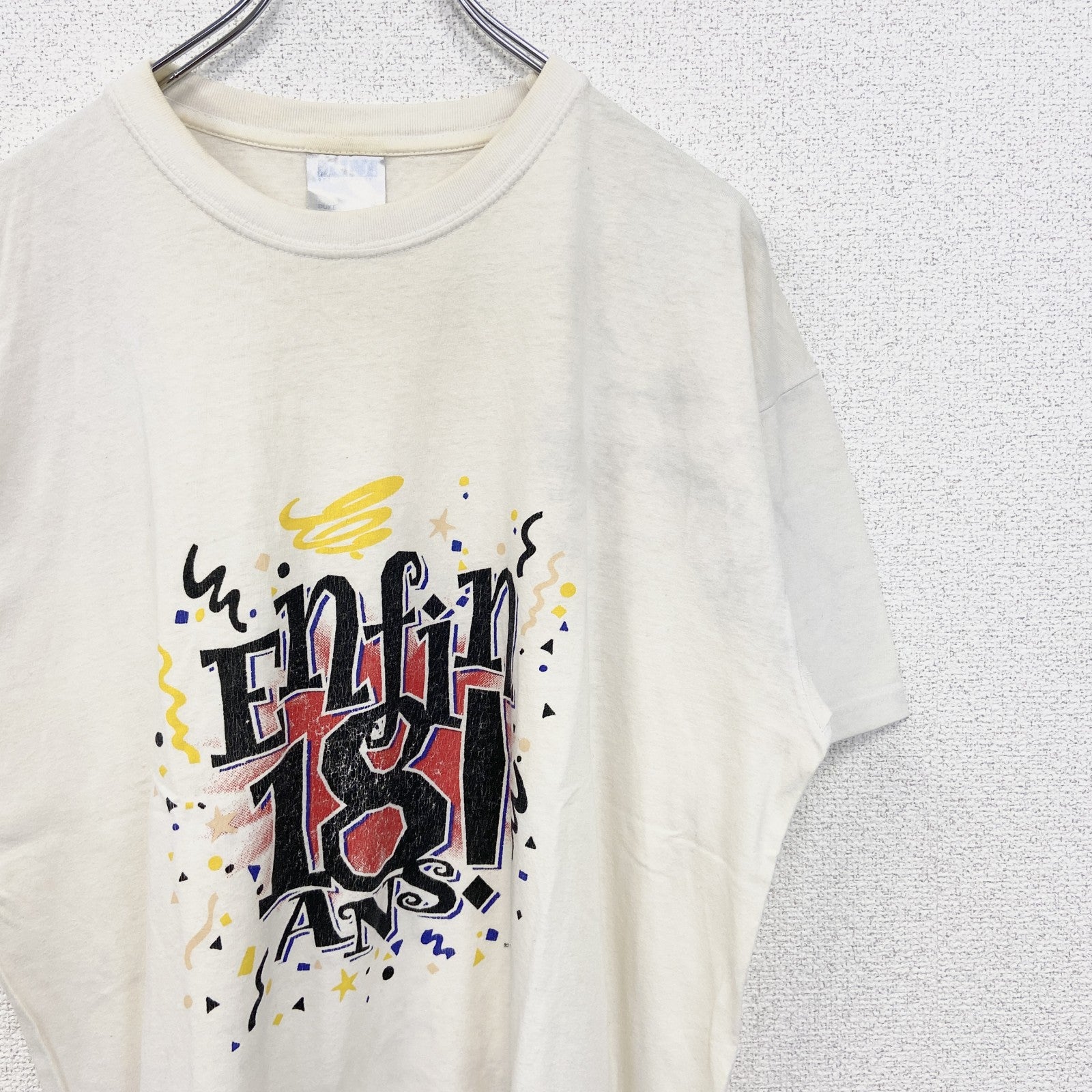 SOL'S ソールズ　半袖プリントTシャツ　ビッグT　カジュアルデザイン　クルーネック　レトロ　白　ホワイト　XLサイズ　古着