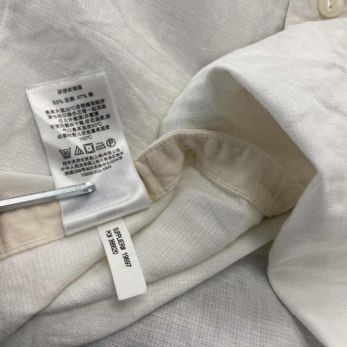 Ralph Lauren　ラルフローレン　長袖リネンシャツ　白　ホワイト　Sサイズ