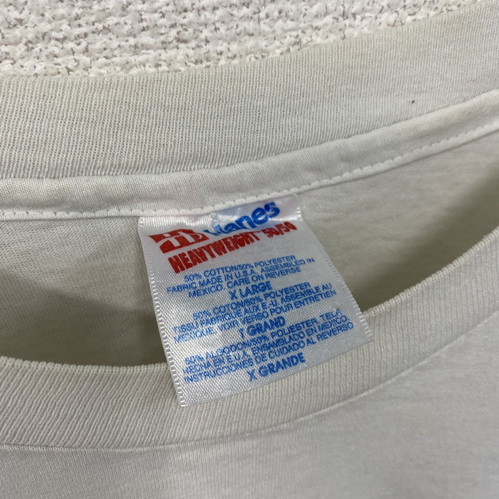 Hanes　ヘインズ　半袖プリントTシャツ　シングルステッチ　白　ホワイト　XLサイズ　古着