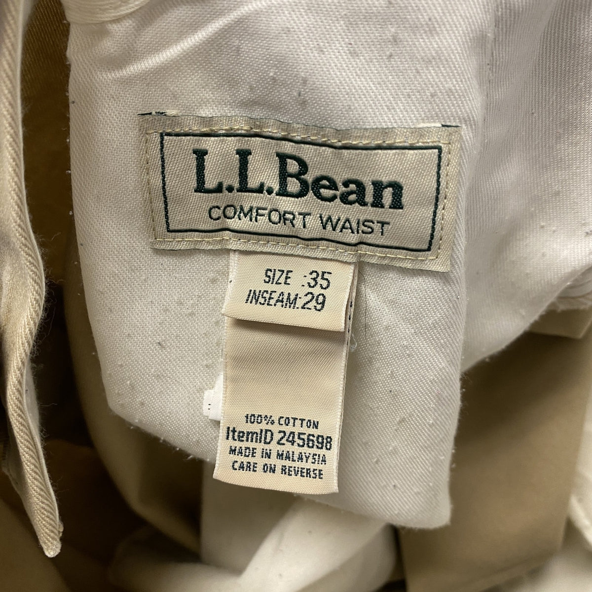 L.L.Bean　エルエルビーン　チノパンツ　ジップフライ　無地　ベージュ　35サイズ　古着