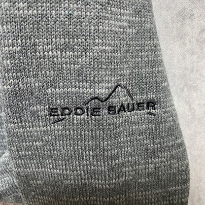 古着 used　EDDIEBAUER　エディーバウアー　長袖ハーフジップフリース　刺繍ワッペン　トライアスロン　グレー　Lサイズ