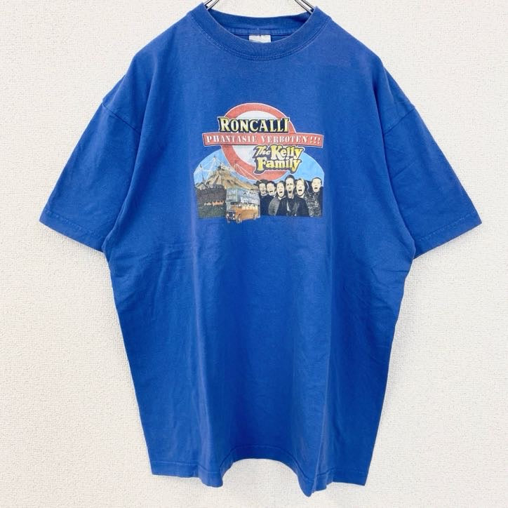 The Kelly Family　半袖バンドプリントTシャツ　クルーネック　レトロデザイン　青　ブルー　　古着